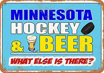 Металлическая вывеска - хоккей в Миннесоте и пиво - Винтажный вид