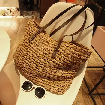 Милые Дорожные Сумки для покупок на открытом воздухе большой емкости, женская тканая сумка, сумка в Корейском стиле, Соломенная сумка, Сумка через плечо