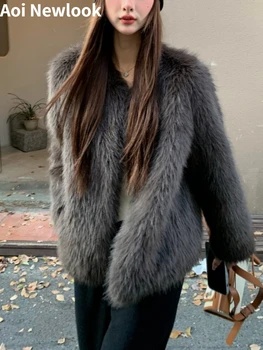 Модная экологичная шуба для женщин 2023, осень-зима, Новая высококачественная куртка из искусственного меха лисы, плюшевая куртка для пригородных поездок