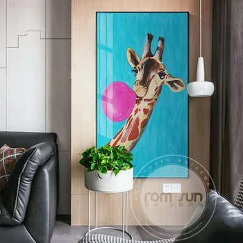 Модное скандинавское животное, пускающее пузыри, картина на холсте, современный художественный декор стен для гостиной, милый абстрактный почтовый принт с жирафом