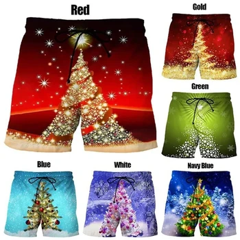 Модные шорты с 3D-принтом в виде Рождественской елки, летние мужские пляжные короткие штаны, повседневные персонализированные крутые мужские Женские детские шорты