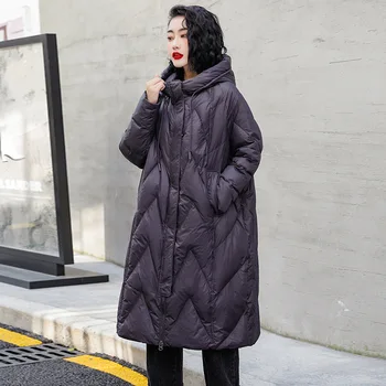 Модный пуховик для женщин, новинка зимы 2023, ретро, толстая однотонная куртка средней длины до колен с капюшоном