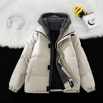 Мужская новая зимняя студенческая куртка Оверсайз с капюшоном и утолщенной хлопчатобумажной подкладкой