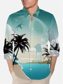 Мужская рубашка Quiet Beach Технология кокосовой пальмы, силуэт брони, 3D принт, однобортная рубашка с длинным рукавом и лацканами, большой размер 6XL