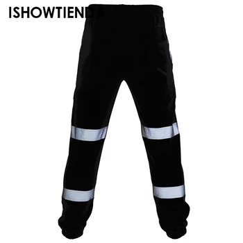 Мужские брюки, повседневные брюки из светоотражающего флиса, санитарная униформа в полоску, низ брюк для обеспечения безопасности труда с высокой видимостью
