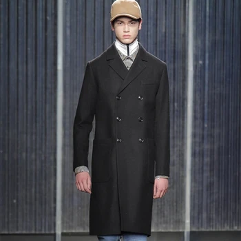 Мужское шерстяное пальто средней длины 2023, зимнее двубортное пальто с лацканами, деловое тонкое прямое пальто для молодых