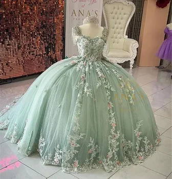 Мятно-зеленые пышные платья принцессы, бальное платье с аппликацией в виде сердца, сладкие 16 платьев, 15 вариантов на заказ