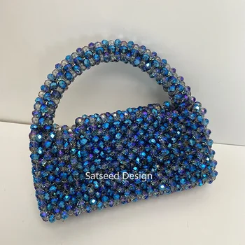 Настраиваемые цвета Хрустальная сумка Синяя Тканая ручной работы Специальные женские сумки Вечерние кошельки и сумочки Роскошная дизайнерская банкетная сумка