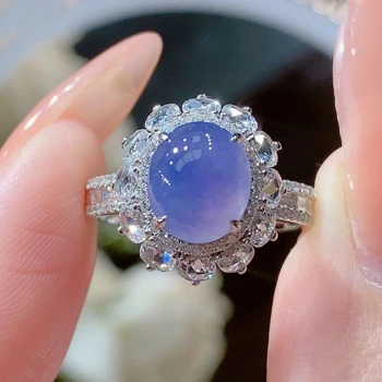 Натуральный ледяной халцедон кольца для женщин фиолетовый цветок обручальное кольцо Серебро роскошный белый кристалл изысканные свадебные украшения