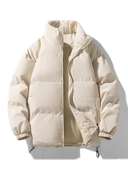 Новая однотонная мужская куртка со стоячим воротником на молнии, теплая утолщенная хлопчатобумажная куртка, пальто для влюбленных, мужские зимние мужские пальто, мужская одежда
