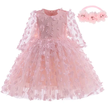 Новое детское праздничное платье на 1 день рождения, сетчатое платье принцессы с цветочным узором для девочек, детское свадебное платье, детское рождественское платье