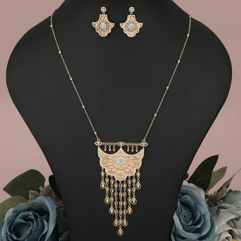 Новое модное женское ожерелье на длинной цепочке, серьги, Металлическое ожерелье с кисточками, Модный набор украшений для вечеринок и свадеб в этническом арабском стиле