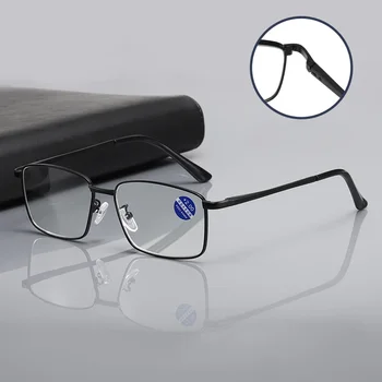 Новые минималистичные Очки для пресбиопии с нейтральным Анти-синим светом, Очки для чтения на пружинящей ножке, Металлические Деловые Мужские Очки для пресбиопии