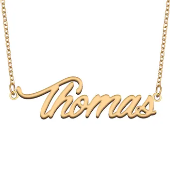 Ожерелье с именем Томаса для женщин, подвеска с табличкой, ювелирные изделия, нержавеющая сталь, буквы золотого цвета, колье-цепочки