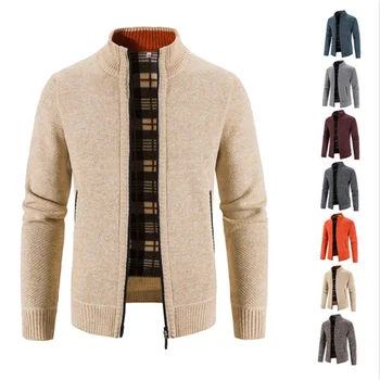 Осенне-зимний новый кардиган, мужская Корейская мода, большая плюшевая куртка со стоячим воротником, Мужское приталенное вязаное пальто, мужской свитер