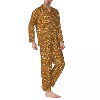 Пижамы Bling Sparkle, Весенний Золотой Блестящий Принт, Свободный Пижамный Комплект Оверсайз, Мужская Теплая Домашняя Одежда С Длинными Рукавами И Рисунком
