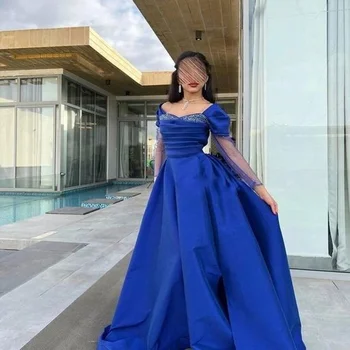 Платья для выпускного вечера Katerina Blue Трапециевидной формы 2023, вечернее платье со складками и длинными рукавами, облегающее платье для вечеринок в Дубае