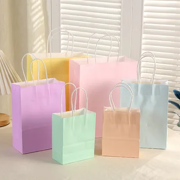 подарочные пакеты из крафт-бумаги 6шт, синие /розовые пастельные пакеты, украшение для вечеринки в стиле радужной пастели, детский душ
