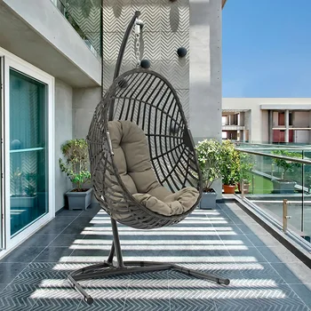 Подвесной стул-корзина для сада во внутреннем дворе, качели для отдыха, ротанговый стул, складная подвесная корзина из ротанга, сплетенная из ротанга для одного человека