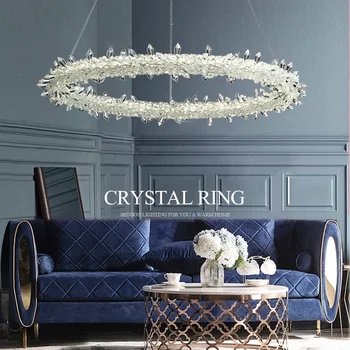 Потолочные люстры из кольцевых хрустальных бусин LED Luxury Morden Art для гостиной, столовой, подвесной светильник для домашнего декора, светильники для блеска
