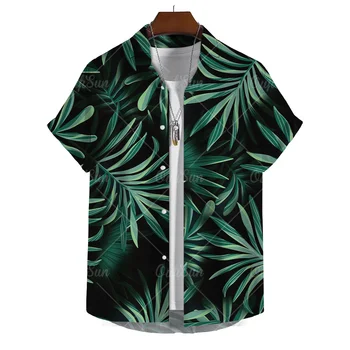 Простые гавайские рубашки для мужчин с 3D принтом травы, высококачественная мужская одежда, свободная рубашка оверсайз в стиле ретро, рубашка с коротким рукавом, блузка
