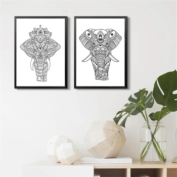Рисунок слона, принт на стену в африканском стиле, плакат со слоном, нарисованный вручную в стиле дзен с рисунком животных
