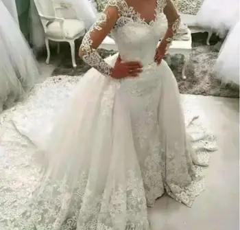 Роскошное кружевное свадебное платье-русалка WAJY 2020 со съемной юбкой без спинки, придворный шлейф, Саудовская Аравия, свадьба для новобрачных