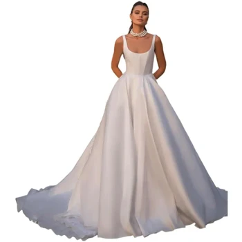 Свадебные платья трапециевидной формы для невесты, атласное свадебное платье с бретельками и открытой спиной, дизайнерское свадебное платье vestidos de novia