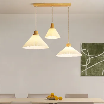 Скандинавское плиссированное основание лампы e27 японский декор комнаты деревянная подвесная лампа для гостиной Столовая бар креативная настольная лампа для ужина