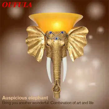 Современный настенный светильник в виде слона OUFULA, Интерьерные светодиодные Креативные Европейские бра из смолы и золота для дома, гостиной и коридора