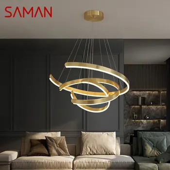 Современный подвесной светильник SAMAN Nordic, креативные светодиодные кольцевые светильники, Золотая Роскошная люстра для декора дома, гостиной, спальни.