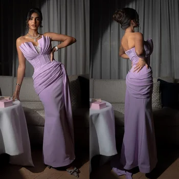 Фиолетовое выпускное платье Русалки без бретелек, роскошные вечерние платья из блестящего атласа, женское свадебное платье по официальному заказу для женщин из Саудовской Аравии