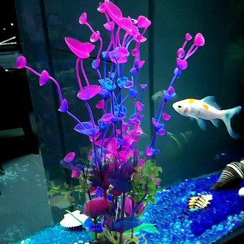Фиолетовое цветочное искусственное пластиковое растение, искусственное аквариумное Растение, аксессуары для аквариума, украшение, орнамент, подводное растение