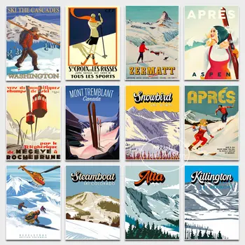 Художественный плакат в стиле ретро на лыжах, Церматт, Швейцария, Винтажный принт для лыжных путешествий, картина на холсте, настенные панно, искусство гостиной, Домашний декор