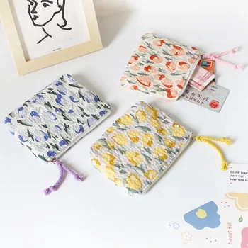 Японский простой маленький свежий цветочный кошелек для монет, женские однотонные цветы, маленькая мини-студенческая сумка для хранения ключей.