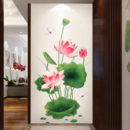 3D Наклейки на стену в виде Лотоса, Цветы, декор домашнего офиса в китайском стиле, Художественная роспись для гостиной, сделай САМ, плакаты для декора комнаты для подростков, обои Изображение 0