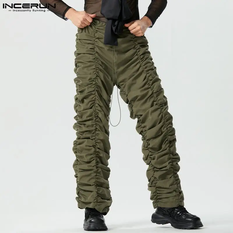 INCERUN 2023 Мужские Панталоны в Американском стиле, Забавные Дизайнерские Брюки С завязками, Повседневные Стильные Мужские Однотонные Плиссированные Длинные Брюки S-5XL Изображение 0