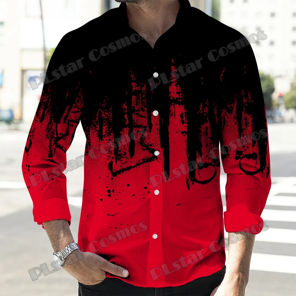 PLstar Cosmos, граффити, черно-красный 3D принт, модные мужские рубашки на пуговицах с длинным рукавом, весенняя повседневная рубашка с лацканами CXS36 Изображение 0