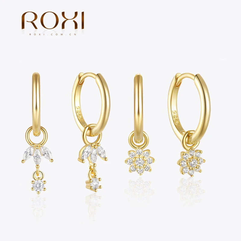 ROXI INS, Женские серьги-кольца с кристаллами белого цвета из стерлингового серебра 925 пробы, Свадебные Блестящие подвески, Изысканные ювелирные изделия Изображение 0