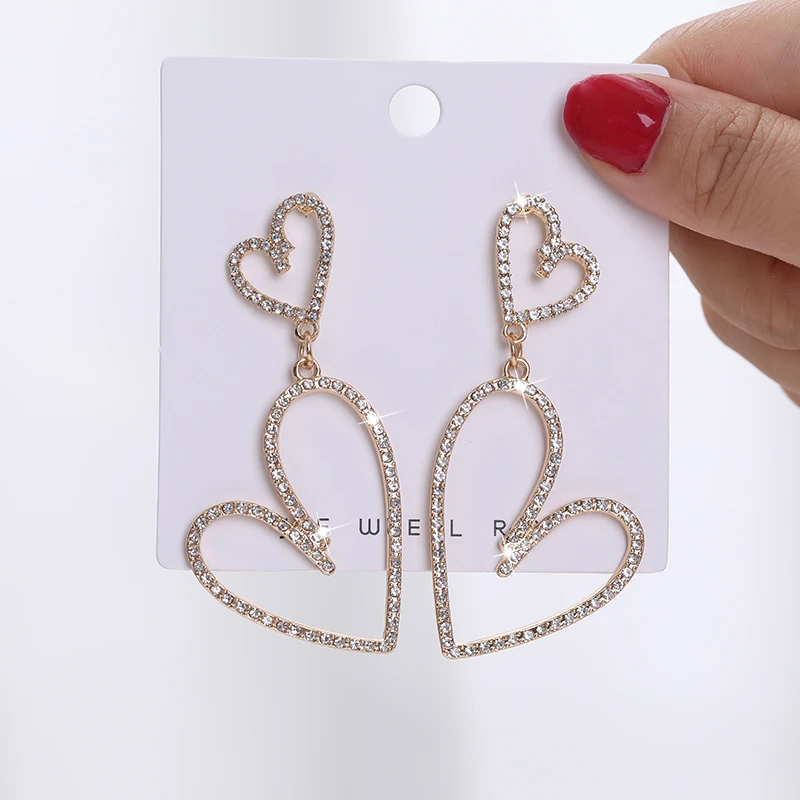 Золотые и серебряные серьги-сердечки в корейском стиле с кристаллами для женщин, новые модные ювелирные изделия Oorbellen Brincos Изображение 0