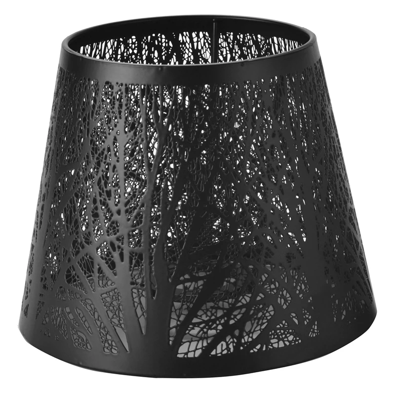 Небольшой абажур, металлический абажур в форме бочонка с рисунком деревьев для настольной люстры, настенного светильника, черный Изображение 0