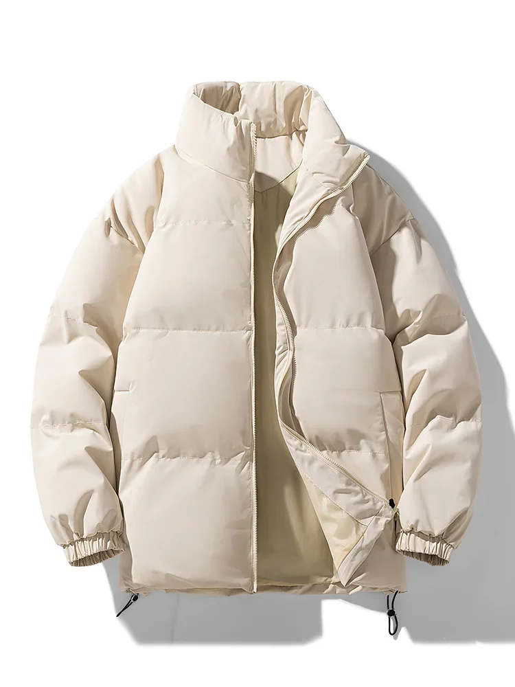 Новая однотонная мужская куртка со стоячим воротником на молнии, теплая утолщенная хлопчатобумажная куртка, пальто для влюбленных, мужские зимние мужские пальто, мужская одежда Изображение 0