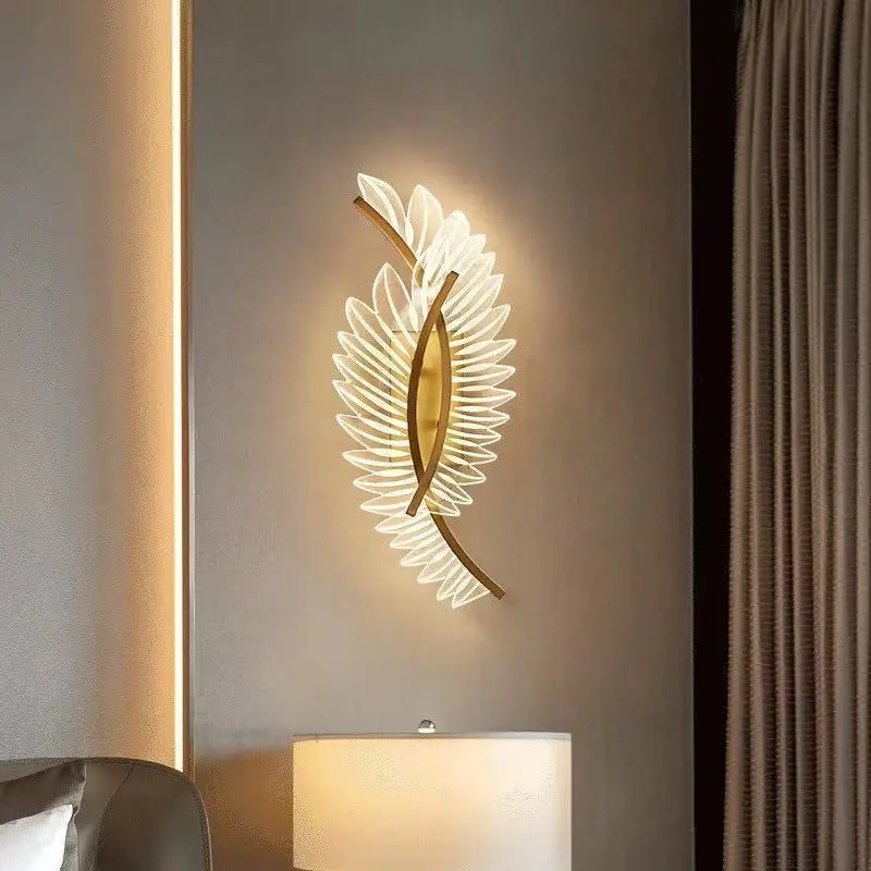 Освещение спальни, светодиодные настенные светильники для дома, гостиная, современная отделка стен в помещении, дизайн Gold Wings, абажур, бра, светильник Изображение 0