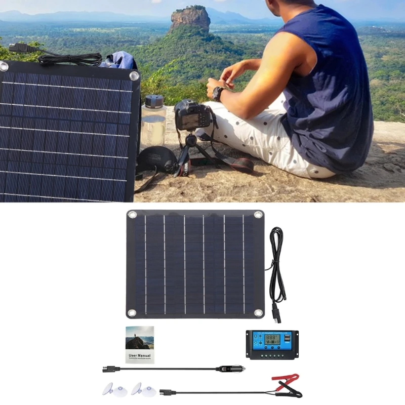 Солнечная панель мощностью 10 Вт 12 В, Портативная солнечная батарея и держатель для обслуживания с вилкой от прикуривателя Изображение 0