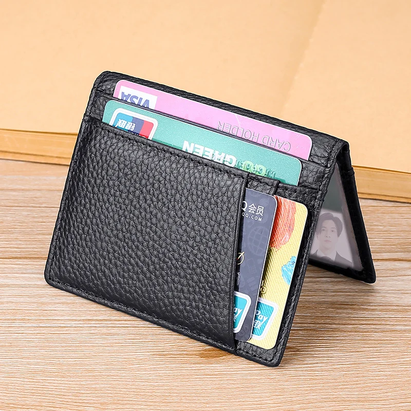 Тонкий минималистичный кожаный держатель для кредитных карт, футляры для карт, кошельки с 8 отделениями для карт и 2 окошками для удостоверения личности для мужчин и женщин Изображение 0