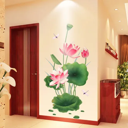 3D Наклейки на стену в виде Лотоса, Цветы, декор домашнего офиса в китайском стиле, Художественная роспись для гостиной, сделай САМ, плакаты для декора комнаты для подростков, обои Изображение 1