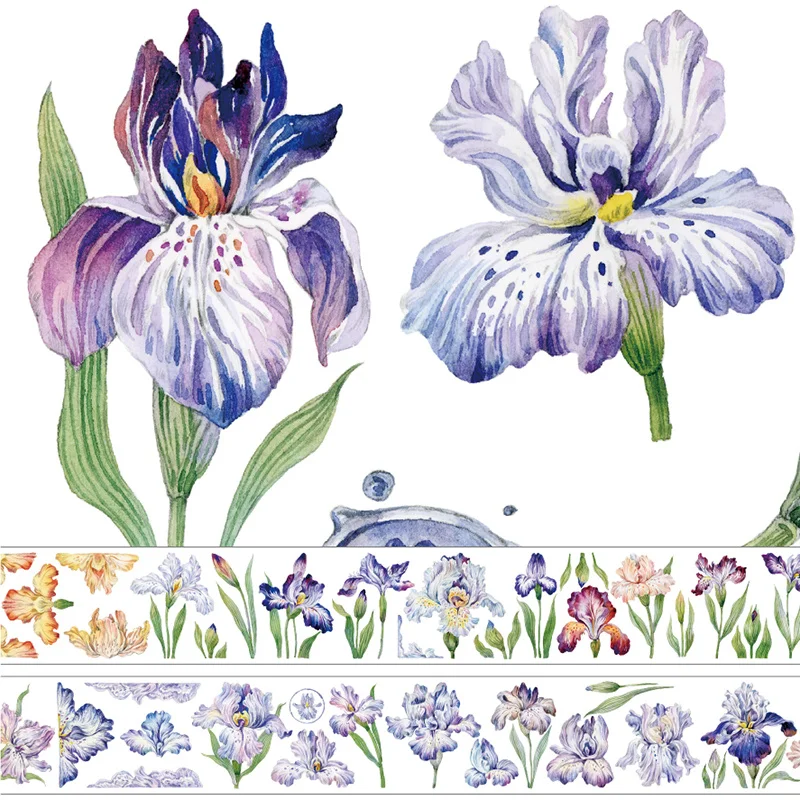 5-метровый рулон новой декоративной наклейки Iris Flower Journal Фиолетовая цветочная лента Washi PET Изображение 1