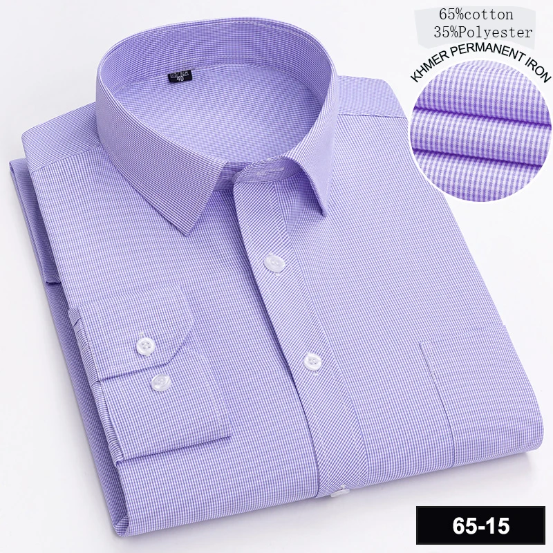 New in shirt Повседневная белая рубашка из 65% хлопка, рубашки с длинными рукавами для мужчин, приталенная официальная однотонная рубашка, мягкая деловая офисная одежда Изображение 1