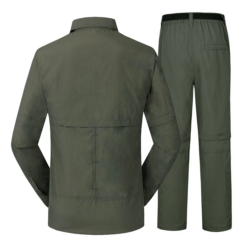 TRVLWEGO Мужская Тактическая одежда, Боевая рубашка и брюки для рыбалки, Треккинг, Кемпинг, Защита от ультрафиолета на открытом воздухе, Быстросохнущий Съемный комплект Изображение 1