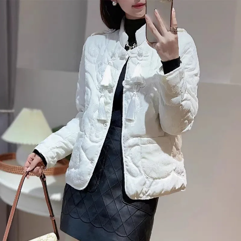Зимняя мода 2023 года, новая высококачественная куртка на пуговицах в стиле тяжелой промышленности в ретро-китайском стиле с тонкой вышивкой в виде лягушки Изображение 1